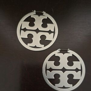 Tory Burch Silver Miller Statement Hoop Earrings